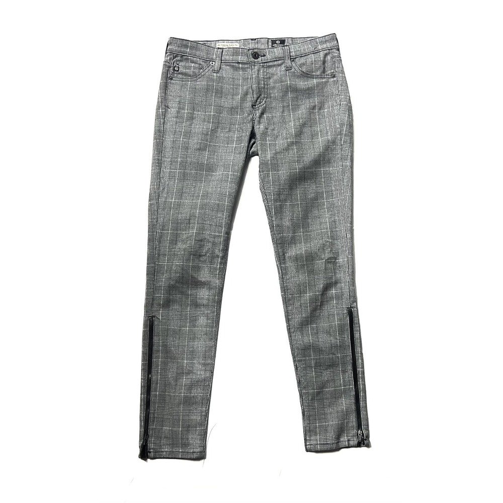 AG Adriano Goldschmied 28R Plaid Legging Ankle Zip Skinny Dress Pants Gray